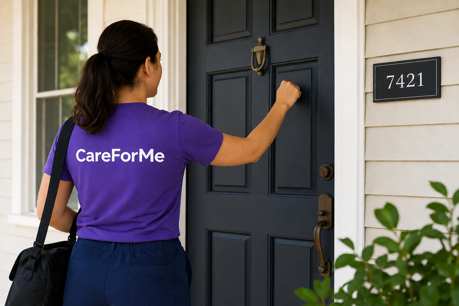 CareForMe nurse arriving for an in-home visit